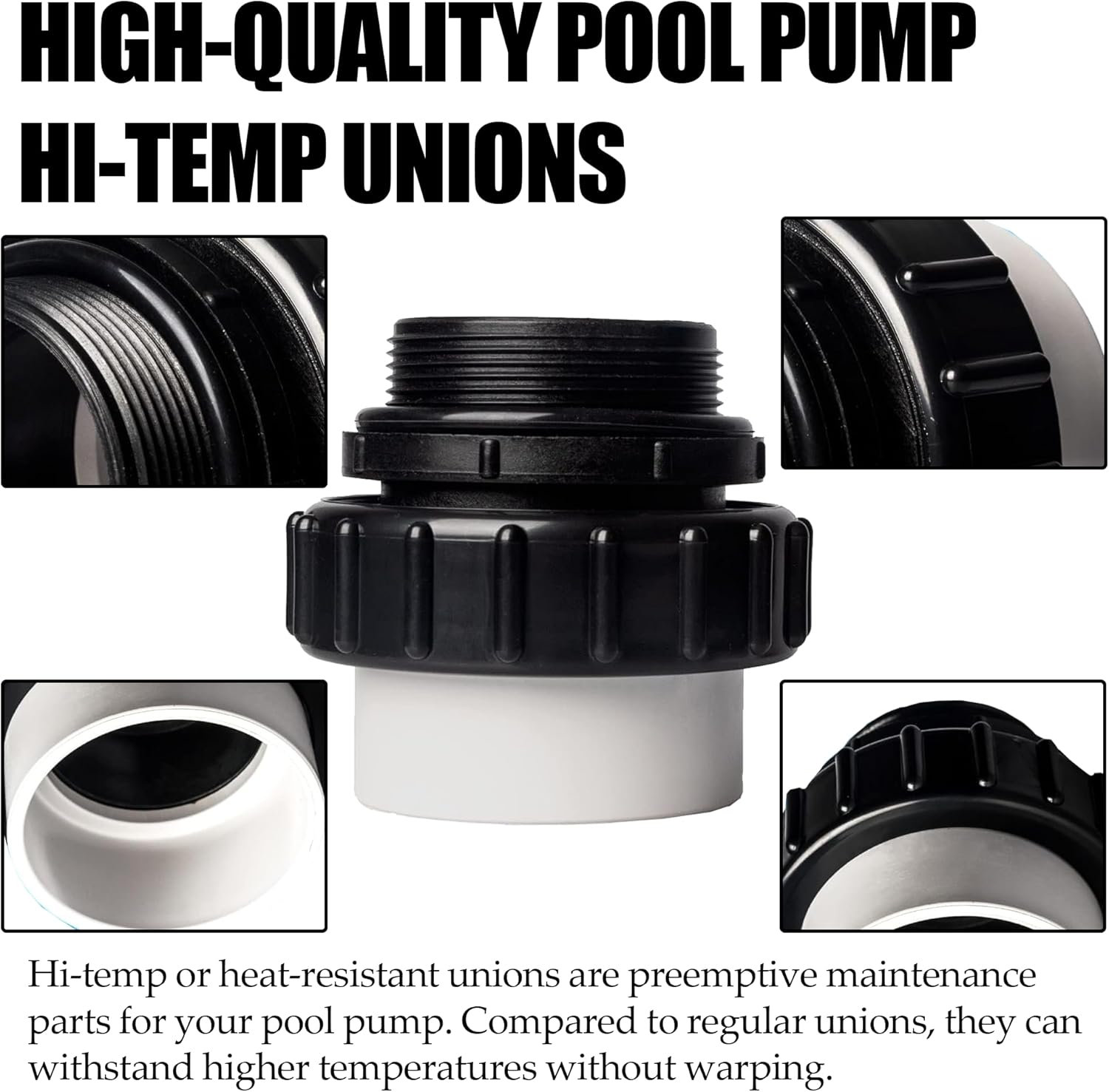 (2-Pack) 2" Hi-Temp Pump Unions – 2" MIP x 2" Slip PVC, Compatible with Pentair WhisperFlo & IntelliFlo, Replaces Schedule 40 Male Adapters