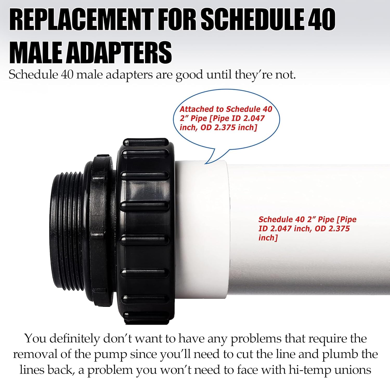 (2-Pack) 2" Hi-Temp Pump Unions – 2" MIP x 2" Slip PVC, Compatible with Pentair WhisperFlo & IntelliFlo, Replaces Schedule 40 Male Adapters