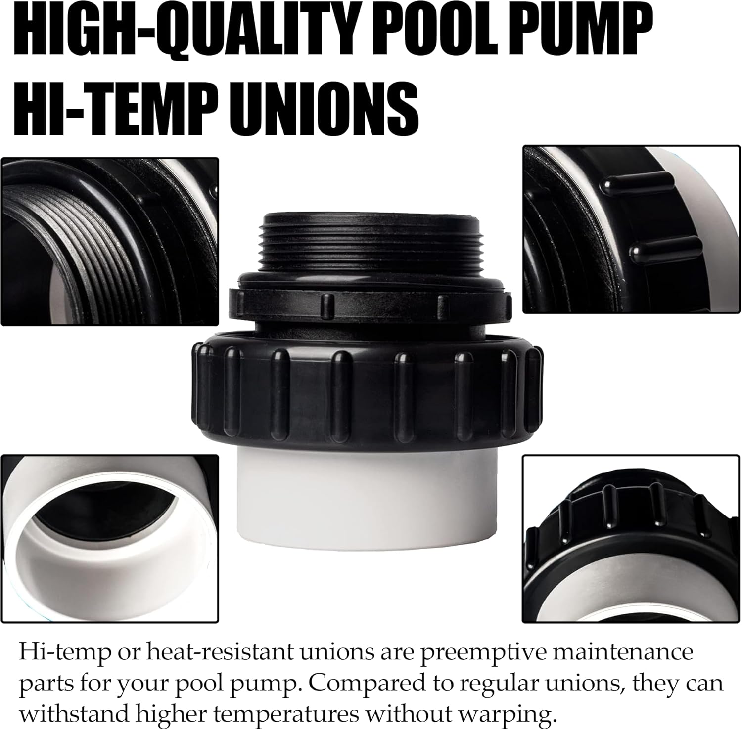 (2-Pack) 2" MIP x 2" PVC Hi-Temp Unions, Compatible with Pentair Whisperflo & Intelliflo Pool Pumps - Hand-Tightened Pool Pump High Temp Unions - Replacement for Schedule 40 Male Adapters