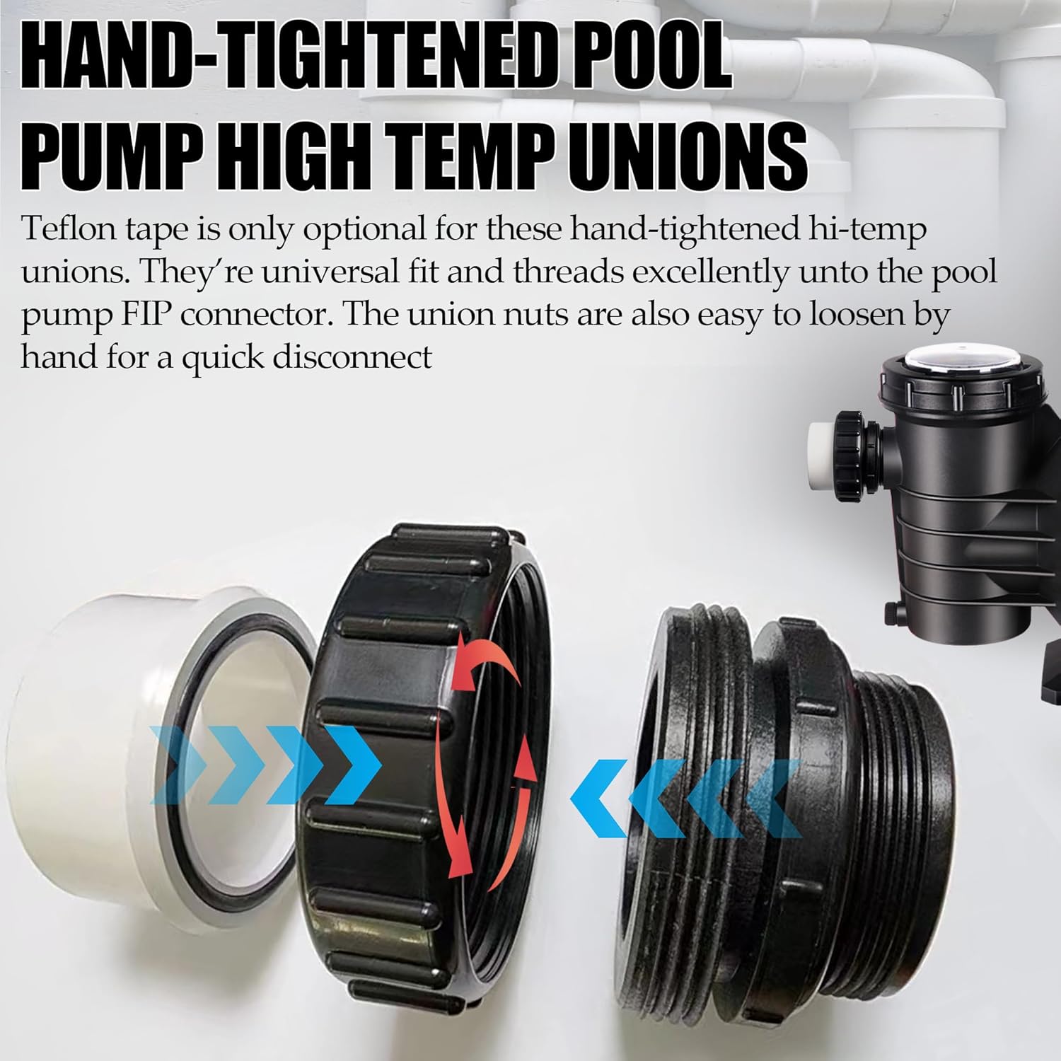 (2-Pack) 2" MIP x 2" PVC Hi-Temp Unions, Compatible with Pentair Whisperflo & Intelliflo Pool Pumps - Hand-Tightened Pool Pump High Temp Unions - Replacement for Schedule 40 Male Adapters